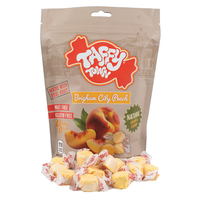 Taffy Town Brigham City Peach Taffy – limited-edition peach salt water taffy with individual wrapped pieces displayed in front of the 12oz pouch