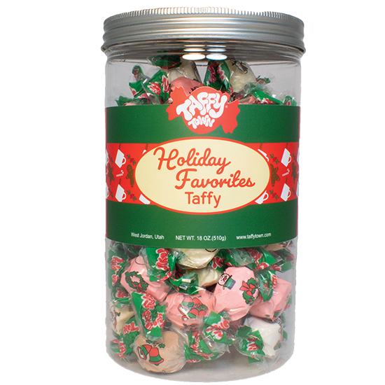Taffy Town Holiday Favorites Taffy 18 oz gift canister - Christmas Salt Water Taffy Flavors