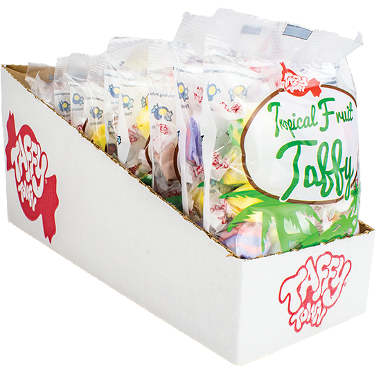 Taffy Town Tropical Fruit Salt Water Taffy Flavor Mix 4.5 oz Bag Wholesale Candy Case