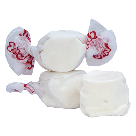 Taffy Town’s Vanilla taffy candy in soft white, handcrafted salt water taffy with a smooth, creamy flavor and melt-in-your-mouth texture.