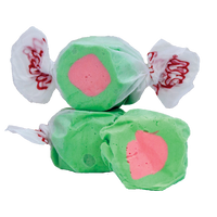 Taffy Town’s Watermelon taffy candy with bright green and pink coloring—whipped salt water taffy with a fruity, summer-inspired flavor.