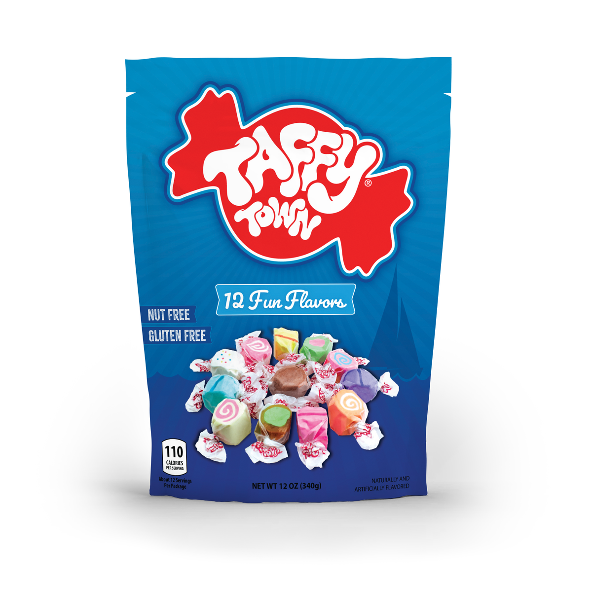 Taffy Town 12 Fun Flavors Taffy 12oz – Nut-free, gluten-free mix with fruity, creamy, and classic flavors.
