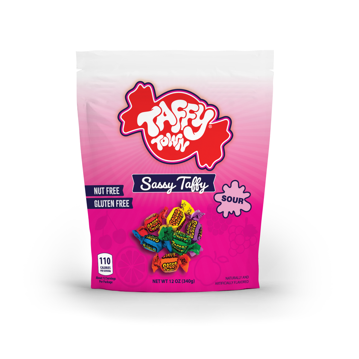 Taffy Town Sassy Taffy Sour Salt Water Taffy 12 oz Bag – Assorted Sour Fruit Flavored Gourmet Taffy