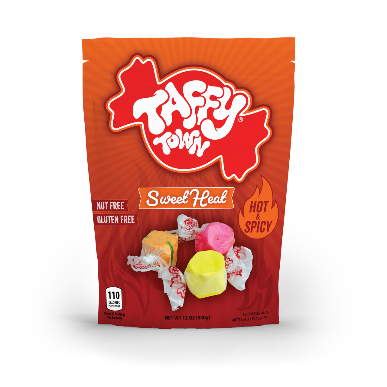 Taffy Town Sweet Heat Taffy 12oz – Nut-free, gluten-free salt water taffy with assorted spicy flavors.