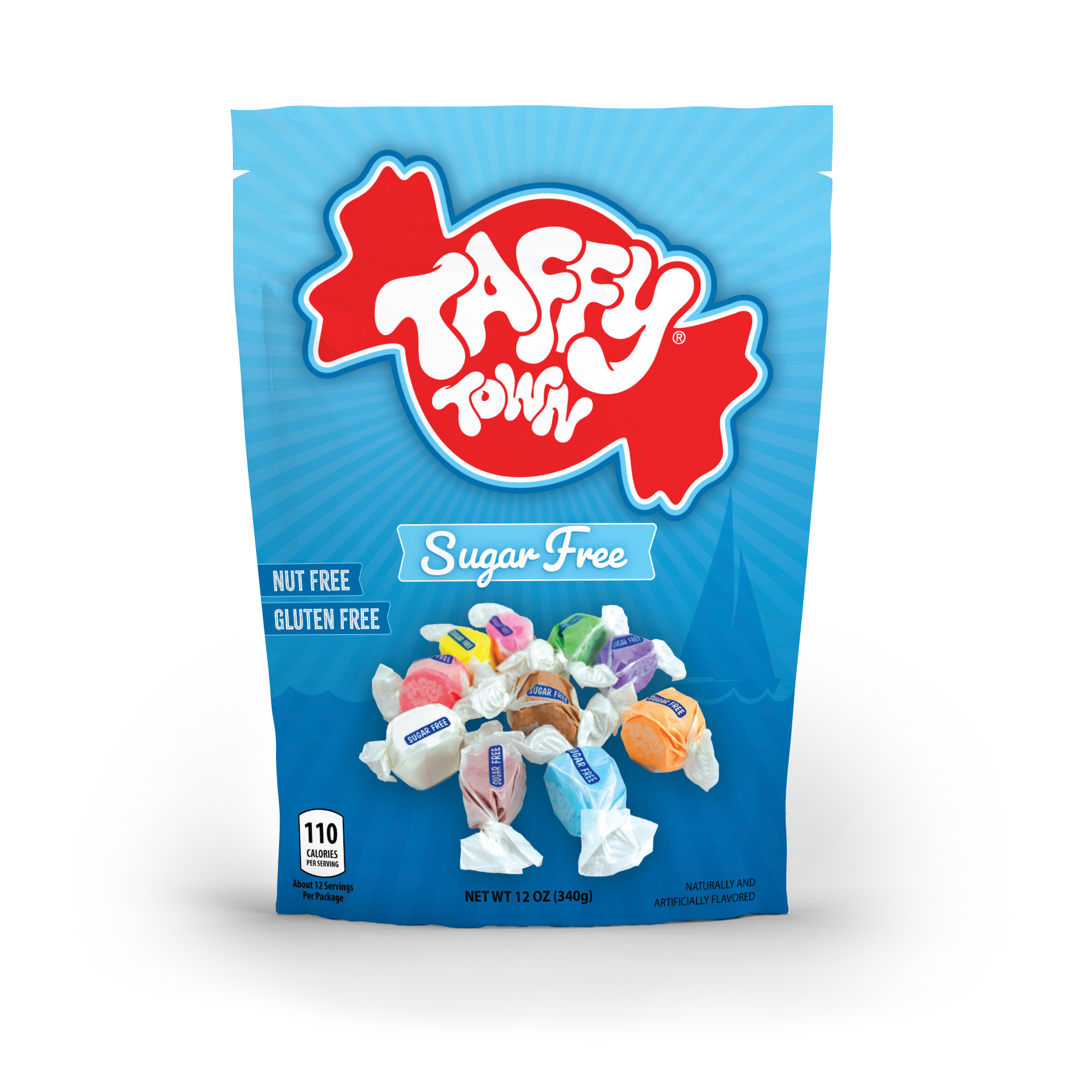 Taffy Town Sugar-Free Taffy 12oz – Nut-free, gluten-free assorted sugar-free salt water taffy mix.