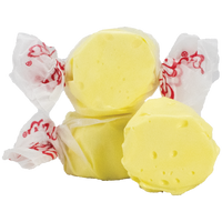 Taffy Town Butter Taffy - Gourmet Salt Water Taffy Candy with a rich, buttery flavor, featuring smooth yellow taffy pieces individually wrapped in classic white and red Taffy Town packaging.