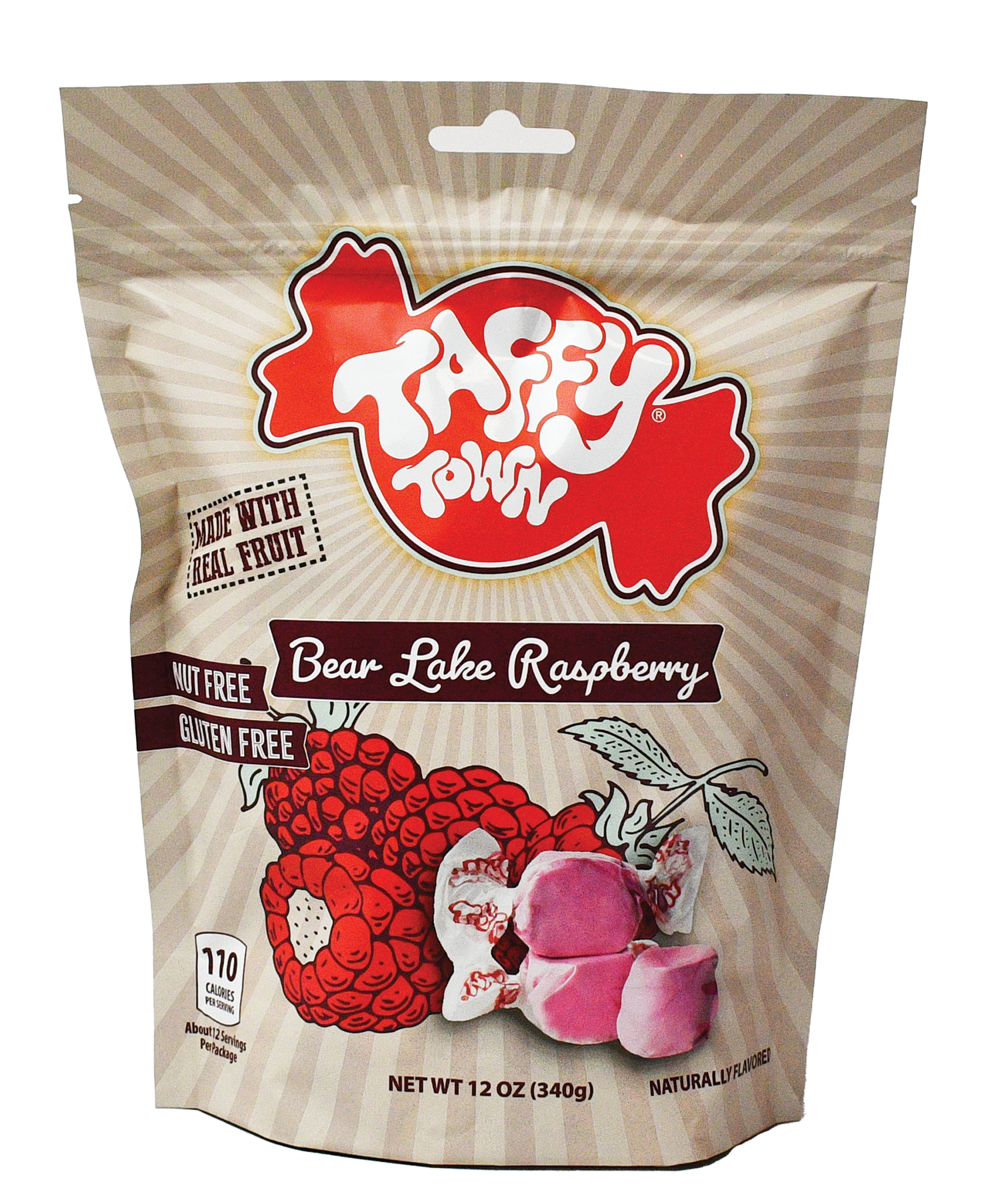 Taffy Town Bear Lake Raspberry Taffy 12oz – Nut-free, gluten-free taffy made with real raspberry flavor.