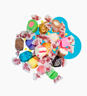 Assortment of colorful salt water taffy candy flavors | Taffy Town