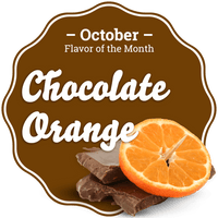 Taffy Town October Flavor of the Month - Chocolate Orange Salt Water Taffy featuring a brown background with rich chocolate pieces and a fresh orange slice.