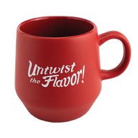 Red Taffy Town logo mug with Untwist the Flavor slogan on the back is a fun way to enjoy your morning coffee or hot cocoa 