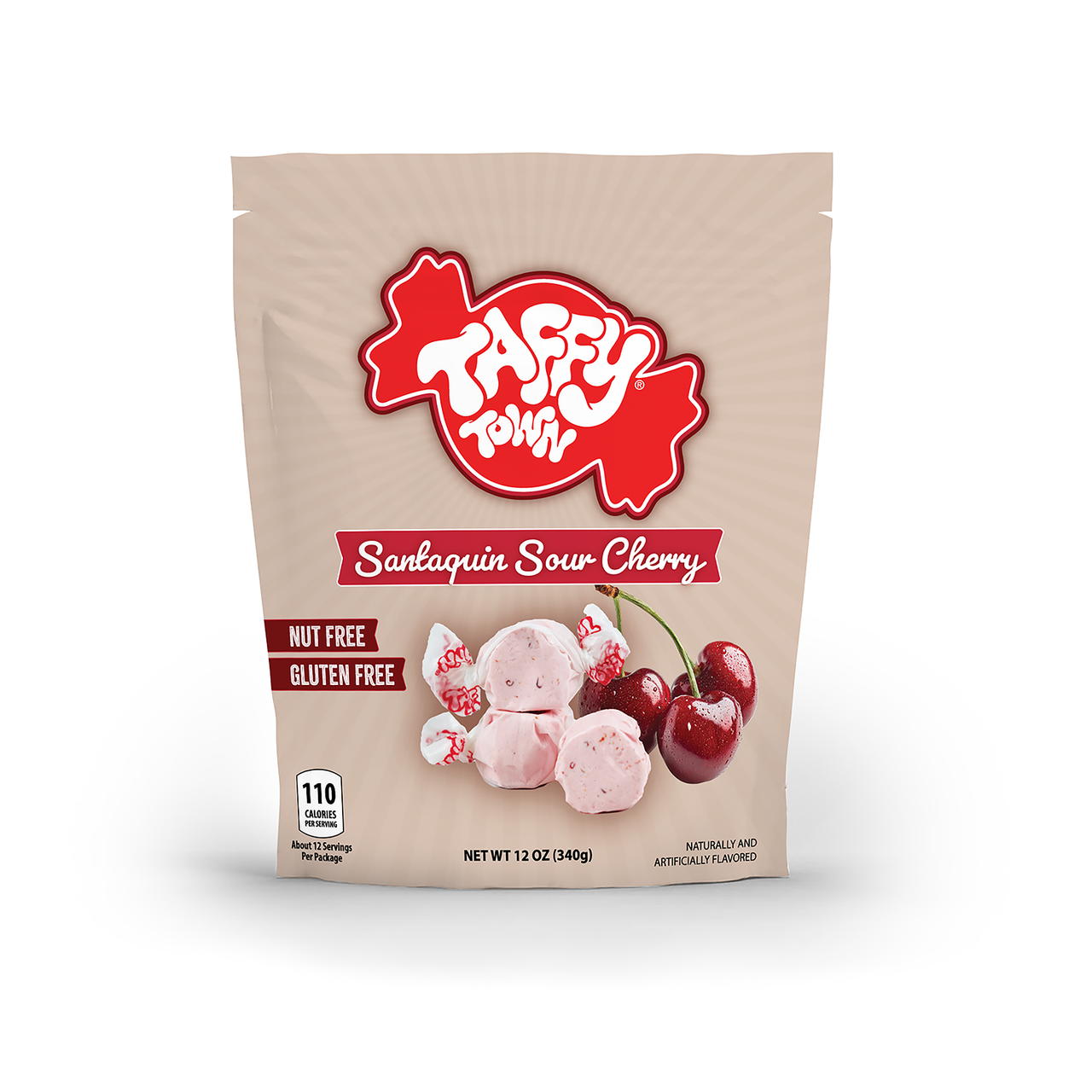 Taffy Town Santaquin Sour Cherry candy package on a white background
