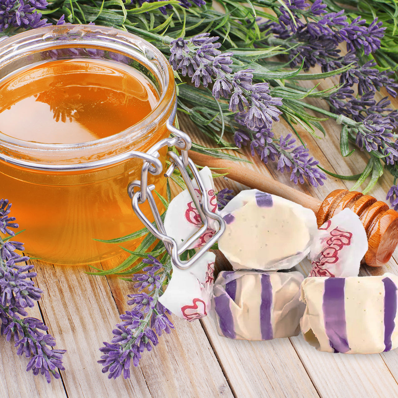 Honey Lavender Taffy – Taffy Town’s smooth blend of sweet honey and floral lavender in a soft, melt-in-your-mouth taffy.