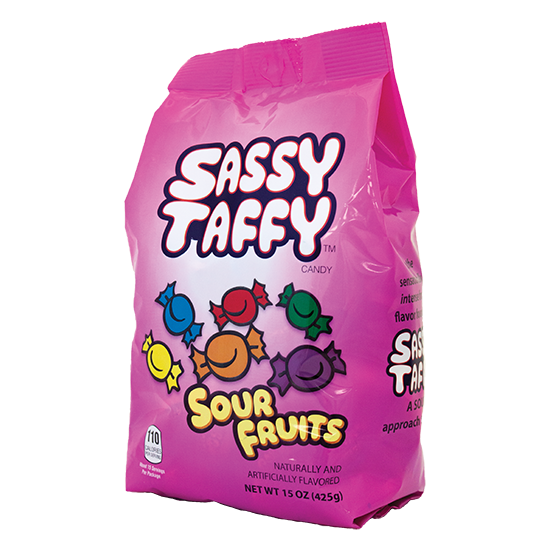 Sassy Sour Fruits Taffy (15 oz.) | Sour salt water taffy candy assortment | Taffy Town