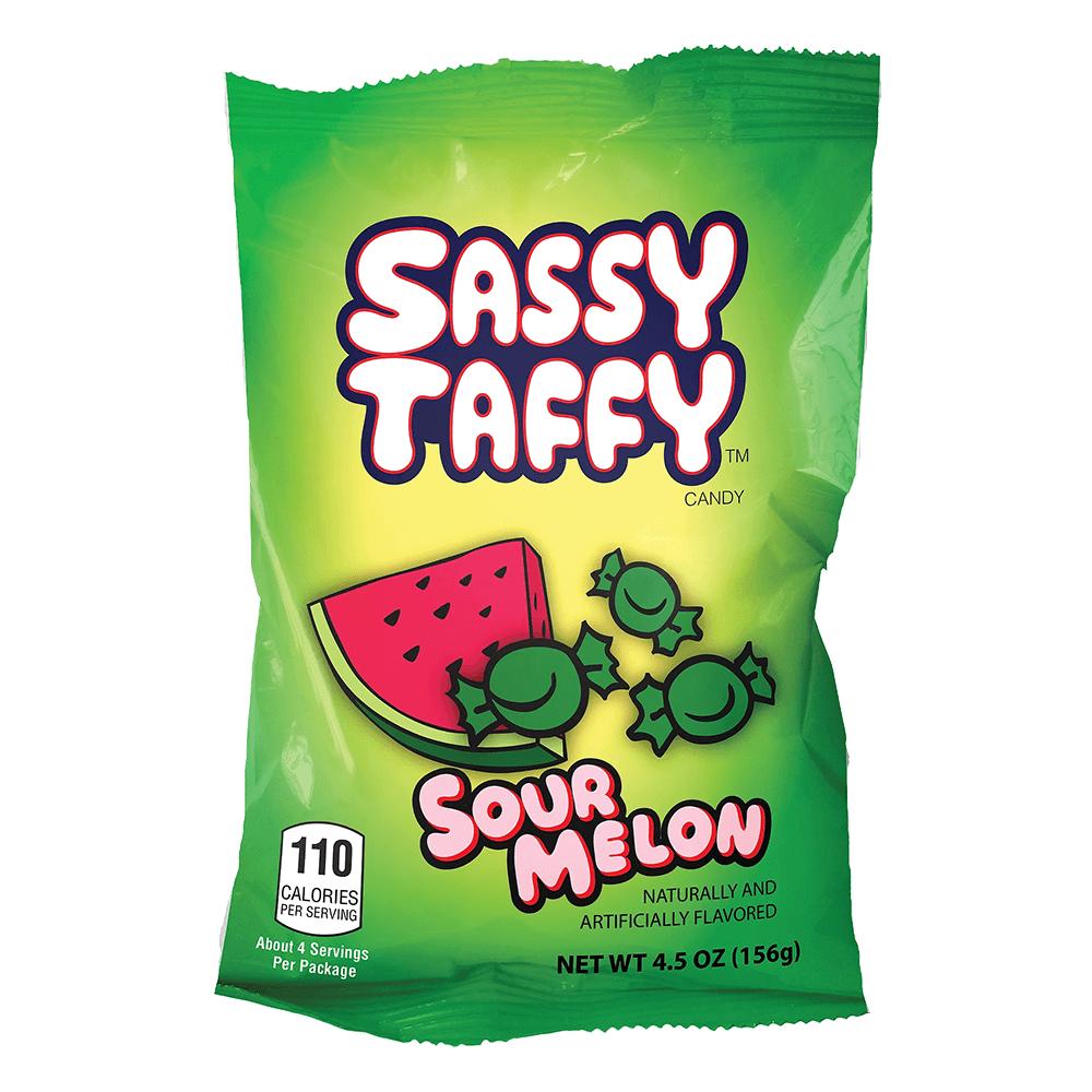 Sassy Taffy Sour Melon (4.5 oz.) | Sour Watermelon Salt Water Taffy Flavor | Taffy Town