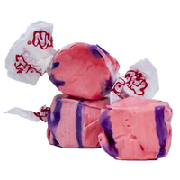 Pomegranate Taffy by Taffy Town – tart and juicy salt water taffy candy with a deep pink color and rich purple swirl, bursting with fruity pomegranate flavor in every soft, chewy bite.