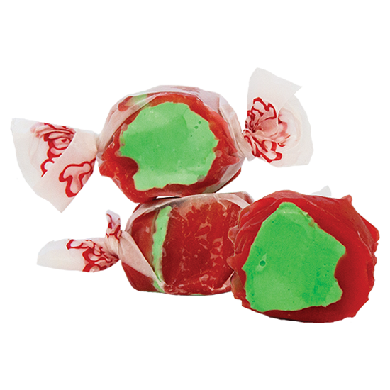 Candy Apple Taffy - Taffy Town candy apple salt water taffy candy with bright red candy coating and green apple-flavored whipped center