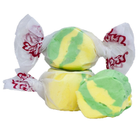 Taffy Town pineapple taffy candy - soft pineapple salt water taffy in yellow and green swirls.