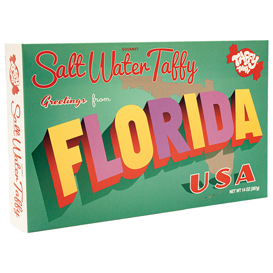 Taffy Town Florida Taffy Gift Box with 12 oz. of whipped Salt Water Taffy in bright souvenir packaging
