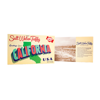 Front and back of Taffy Town California Taffy Gift Box featuring 14 oz. of soft, whipped Salt Water Taffy in coastal souvenir packaging