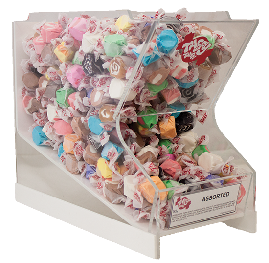 modular bulk taffy candy acrylic shelf display | wholesale salt water taffy | Taffy Town